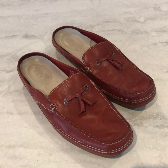 Timberland Shoes - Timberland brown leather slip on boat shoes.  Preloved but lots of life left!